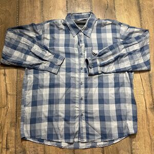 Wrangler Men Size XL Blue Gray Plaid Button Up Shirt Long Sleeve Zipper Pocket